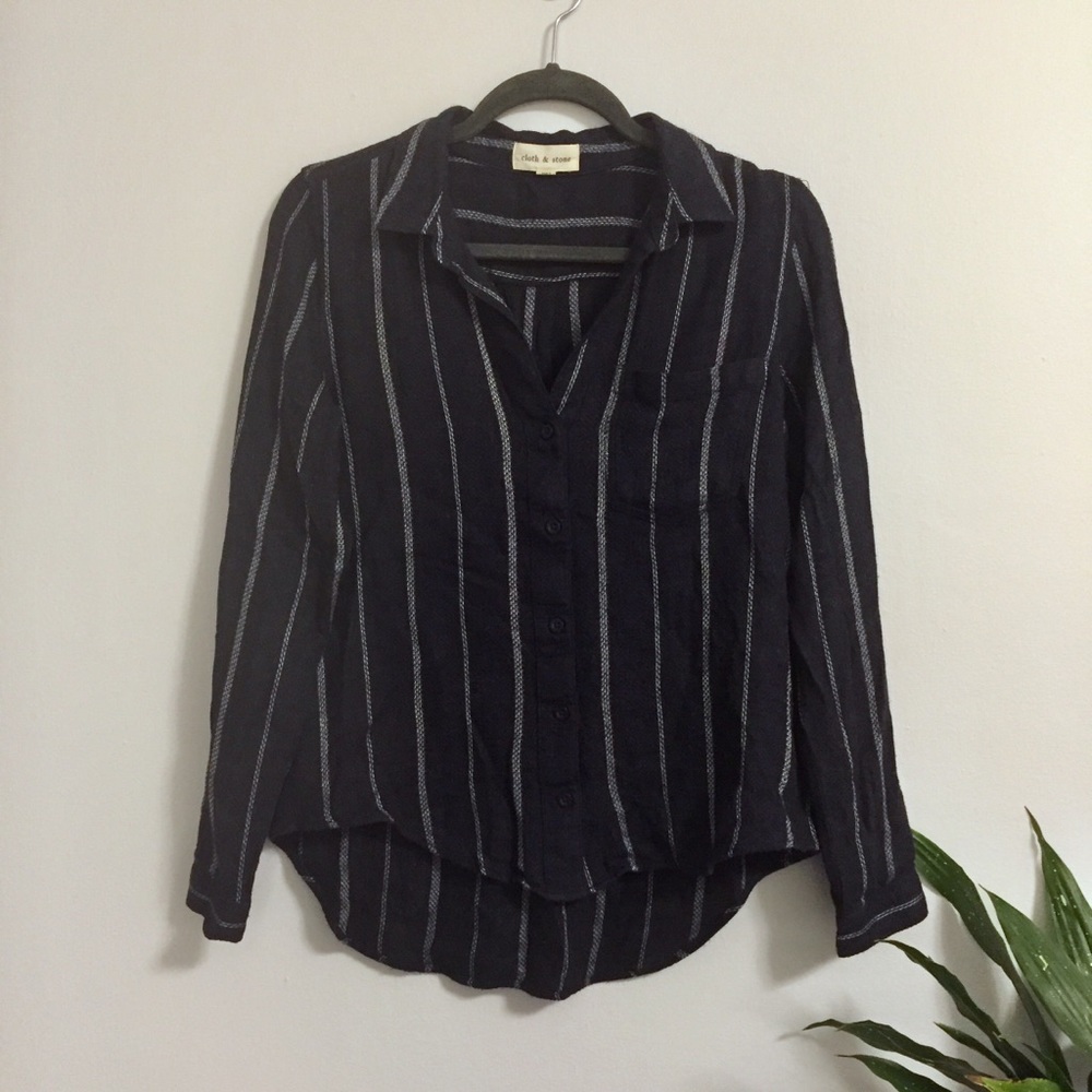 Anthro Cloth and Stone Navy Button-down